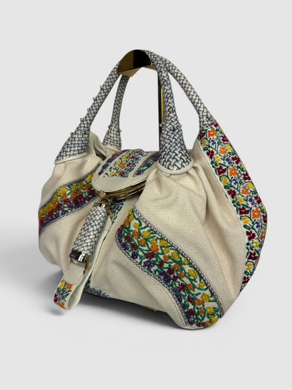 Fendi Cream Canvas Floral Bead Borsa Spy Bag