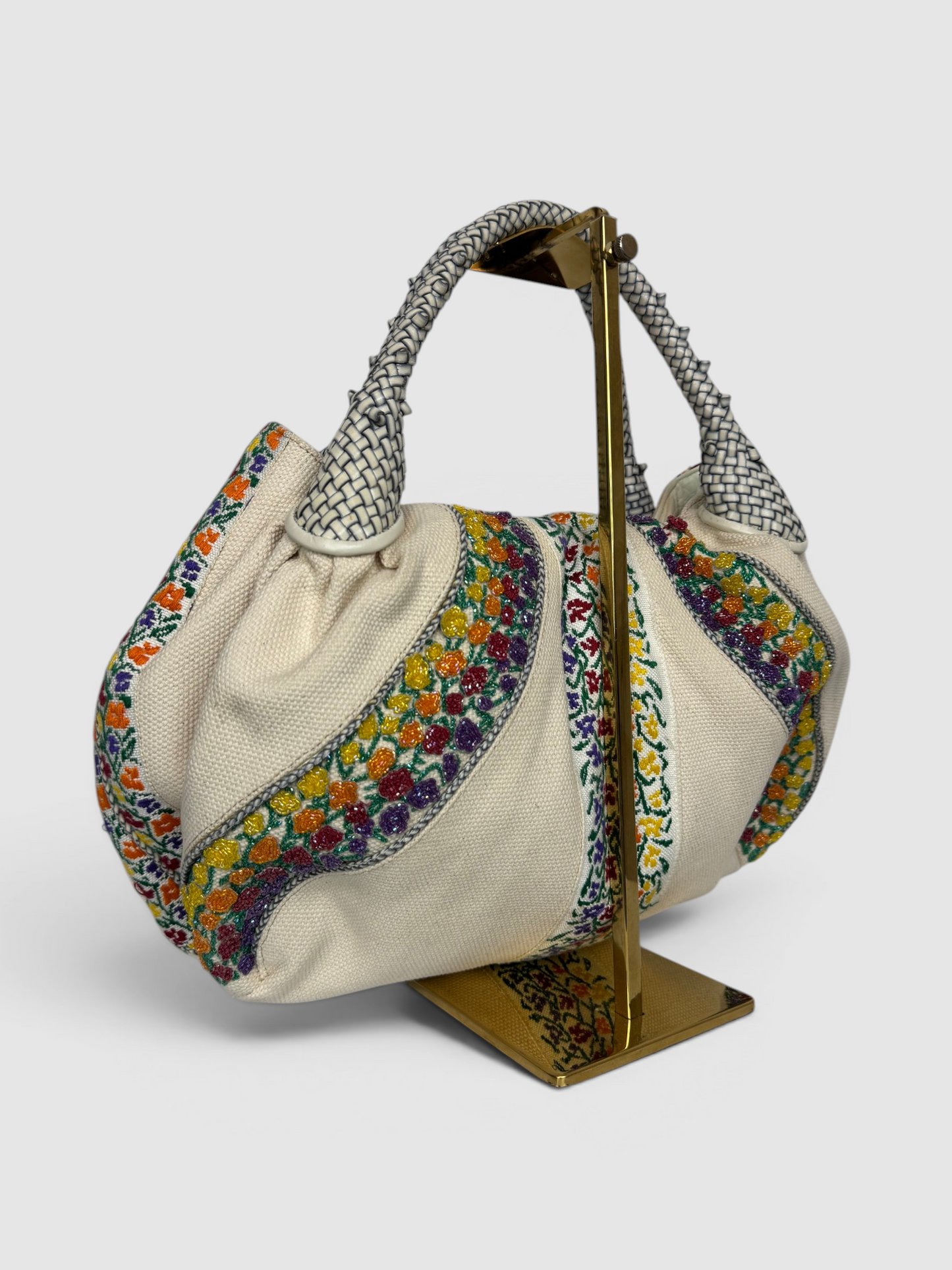 Fendi Cream Canvas Floral Bead Borsa Spy Bag
