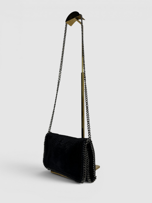 Stella McCartney Black Reptile Embossed Falabella Flap Mini Chain Crossbody