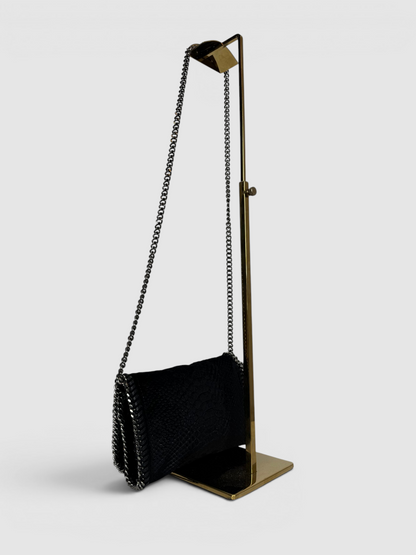 Stella McCartney Black Reptile Embossed Falabella Flap Mini Chain Crossbody