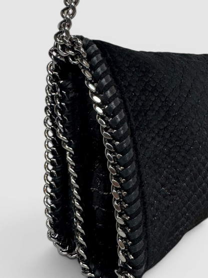 Stella McCartney Black Reptile Embossed Falabella Flap Mini Chain Crossbody