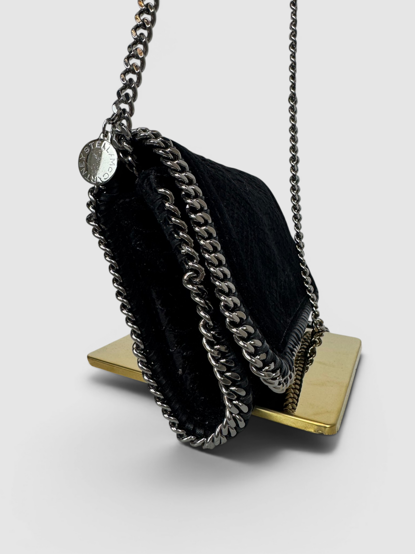 Stella McCartney Black Reptile Embossed Falabella Flap Mini Chain Crossbody