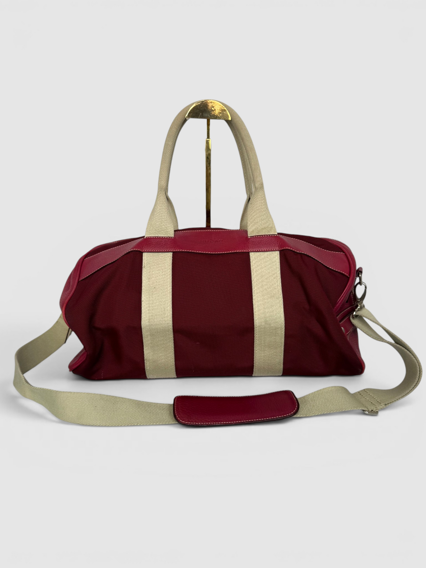 Hogan Red Duffle Bag w/ Khaki Handles