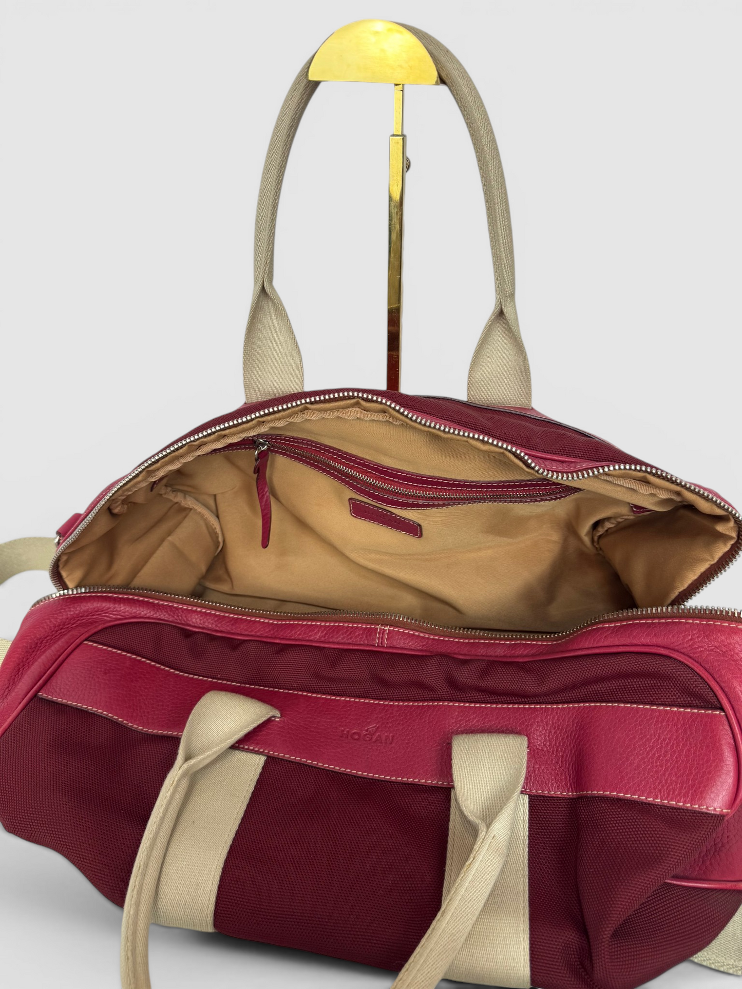 Hogan Red Duffle Bag w/ Khaki Handles