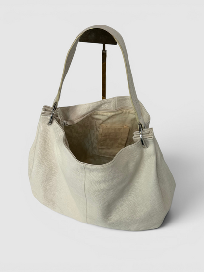 Furla Cream Leather Tote w Silver Hardware