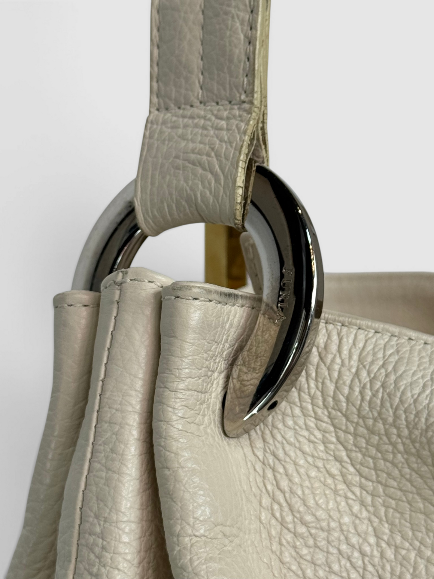Furla Cream Leather Tote w Silver Hardware