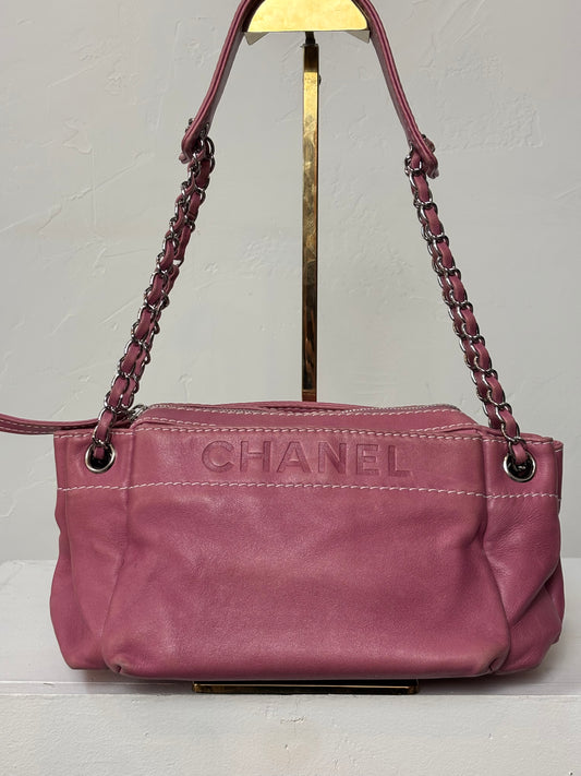 Chanel Pink Lambskin Accordian Hobo Shoulder Bag