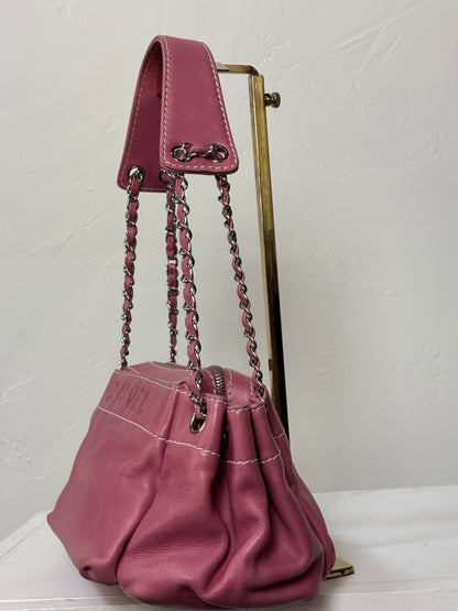 Chanel Pink Lambskin Accordian Hobo Shoulder Bag