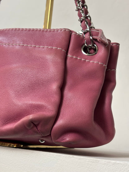 Chanel Pink Lambskin Accordian Hobo Shoulder Bag