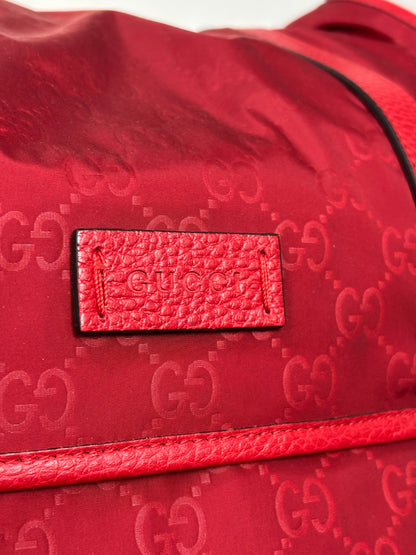 Gucci Red Nylon Monogram Double Buckle Flap Messenger Bag