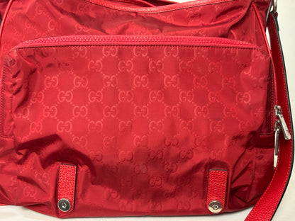 Gucci Red Nylon Monogram Double Buckle Flap Messenger Bag