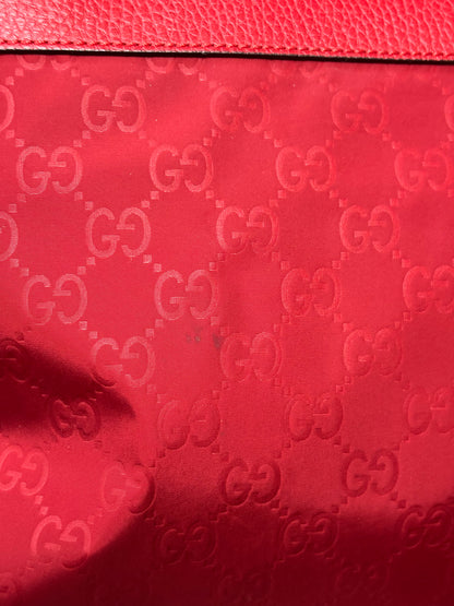 Gucci Red Nylon Monogram Double Buckle Flap Messenger Bag