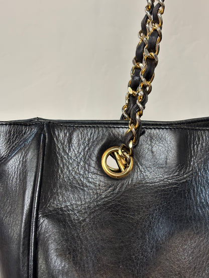 Chanel Black Leather Quilted "Coco Mark" XL Tote w Gold Hardware & CC Logo