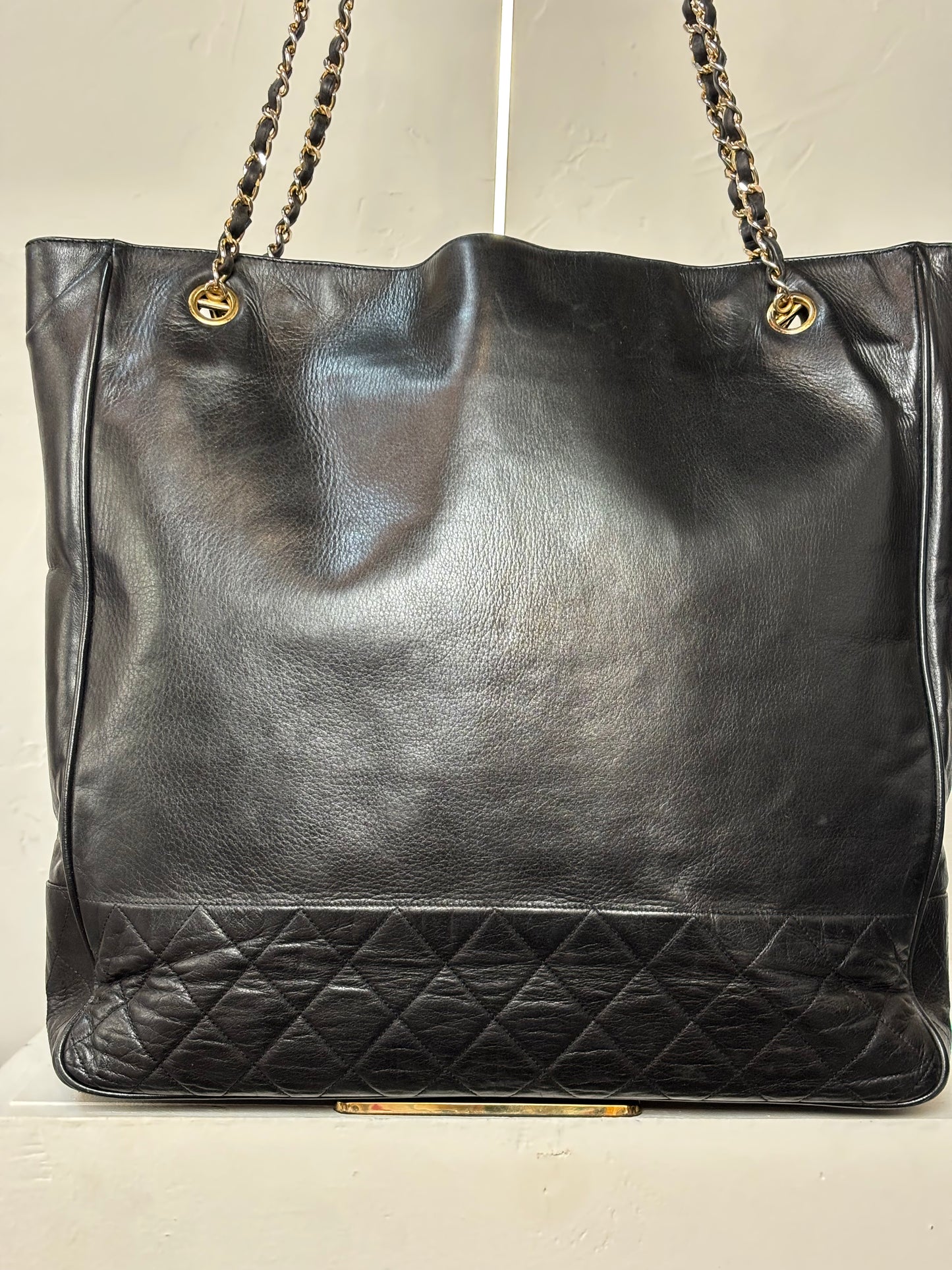 Chanel Black Leather Quilted "Coco Mark" XL Tote w Gold Hardware & CC Logo