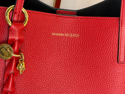 Alexander McQueen Red Pebbles Leather Tote w Gold Hardware & Skull Charm