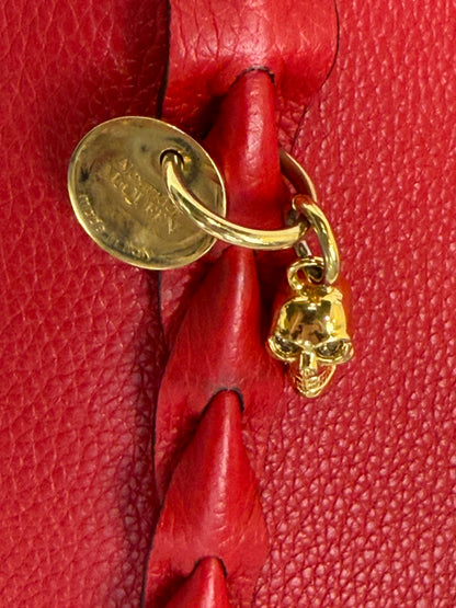 Alexander McQueen Red Pebbles Leather Tote w Gold Hardware & Skull Charm