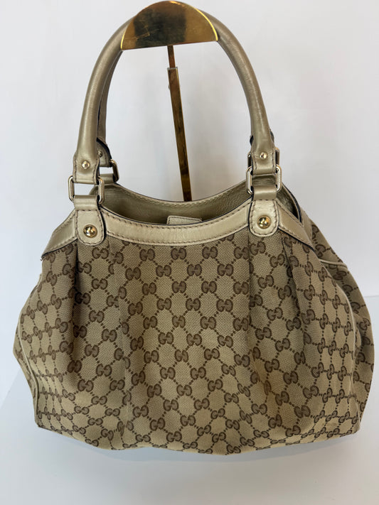 AS IS - Gucci Monogram Canvas Top Handle Tote