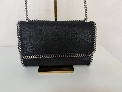 Stella McCartney Black Leather Silver Chain Trim Falabella Crossbody Bag