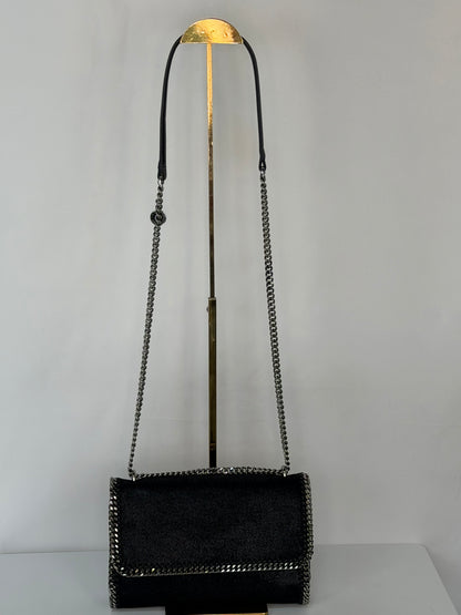 Stella McCartney Black Leather Silver Chain Trim Falabella Crossbody Bag