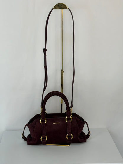 Alexander McQueen Suede Burgundy Gold Hardware "Farringdon" Bag