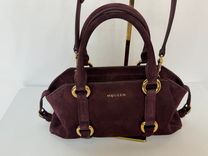 Alexander McQueen Suede Burgundy Gold Hardware "Farringdon" Bag