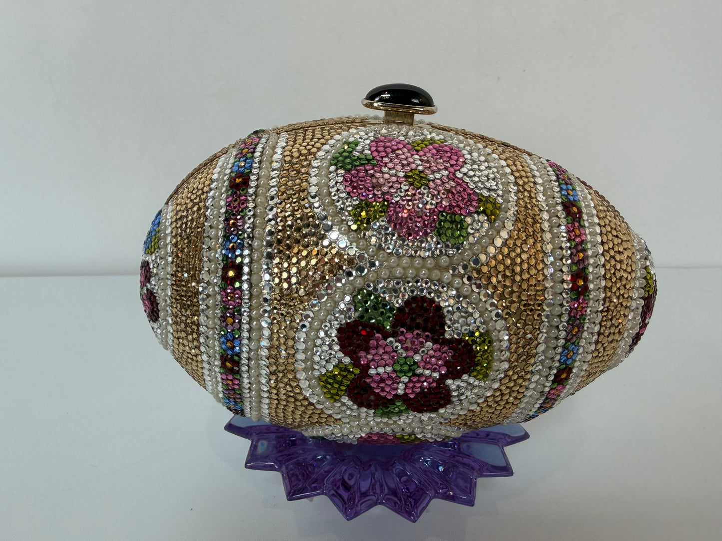 Judith Leiber Crystal Faberge Egg Minaudiere Clutch w Chain