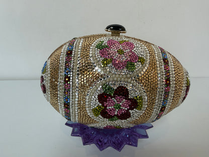 Judith Leiber Crystal Faberge Egg Minaudiere Clutch w Chain