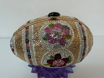 Judith Leiber Crystal Faberge Egg Minaudiere Clutch w Chain
