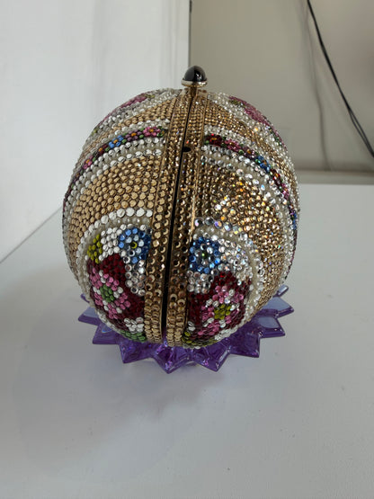 Judith Leiber Crystal Faberge Egg Minaudiere Clutch w Chain
