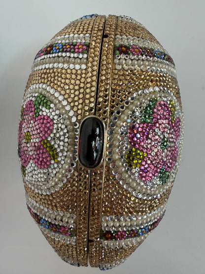 Judith Leiber Crystal Faberge Egg Minaudiere Clutch w Chain