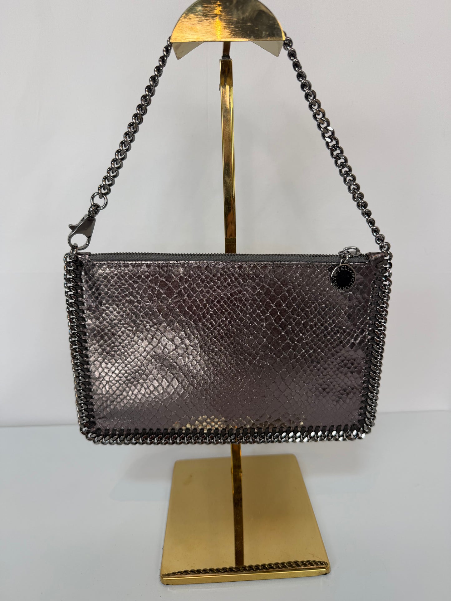 Stella McCartney Metallic Bronze Snake-Effect Mini Falabella Chain Pouch