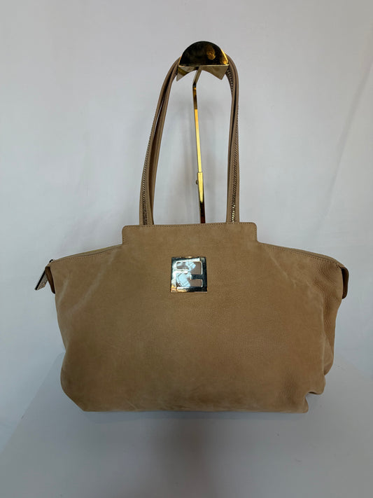 Fendi Suede Light Brown "Nubuck Chains" Tote bag we Gold Hardware