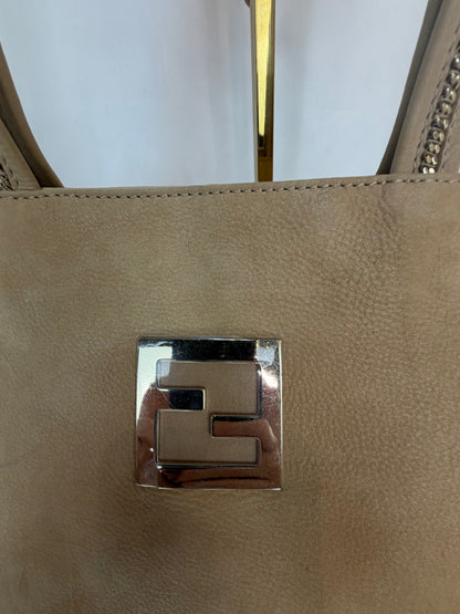 Fendi Suede Light Brown "Nubuck Chains" Tote bag we Gold Hardware
