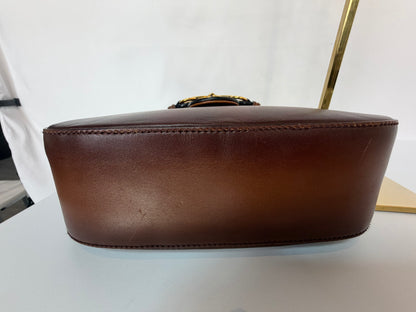 Gucci 1995 Brown Hand-Stained Leather "Lady Webb" Gold Horsebit Detail Shoulder Bag