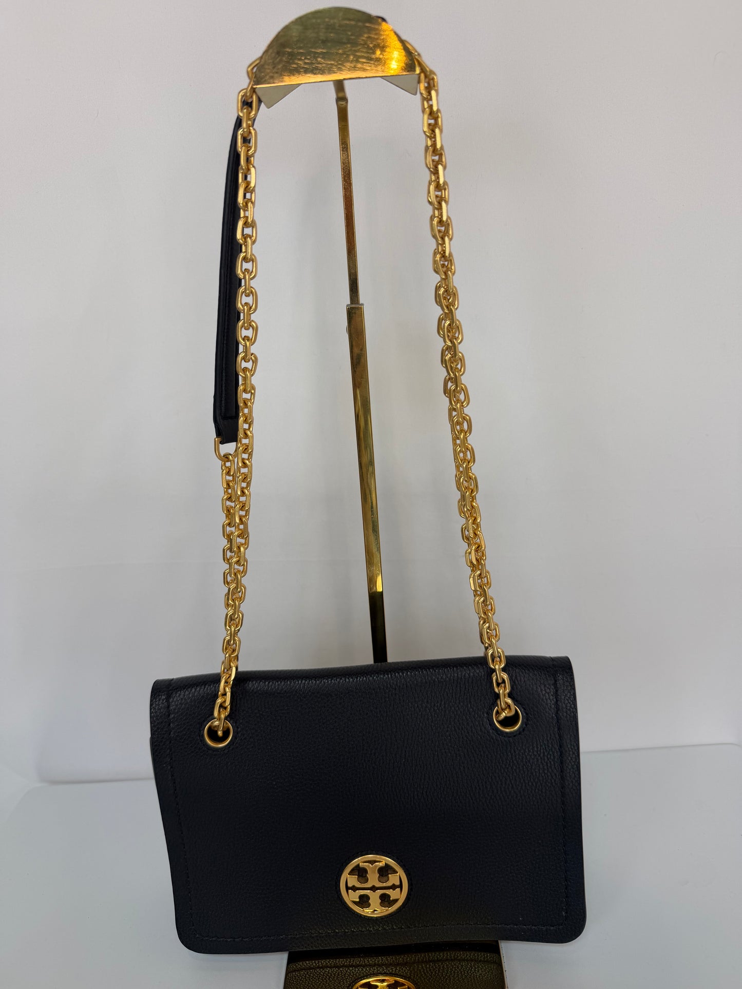 Tory Burch Black Flap Button Gold Chain Crossbody Bag
