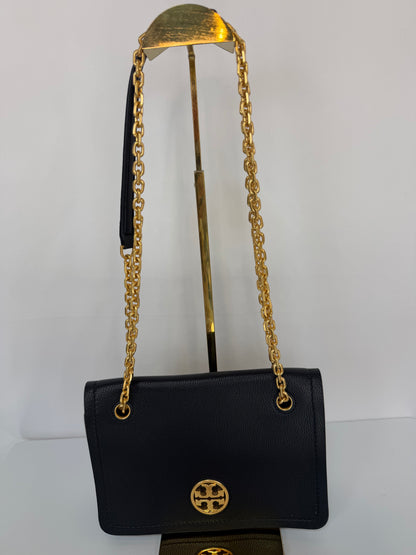 Tory Burch Black Flap Button Gold Chain Crossbody Bag