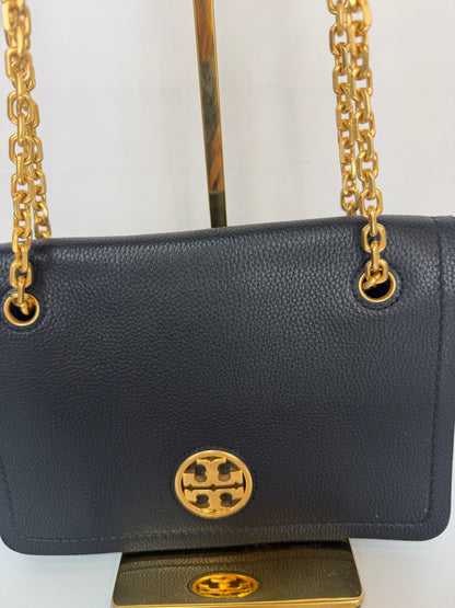 Tory Burch Black Flap Button Gold Chain Crossbody Bag