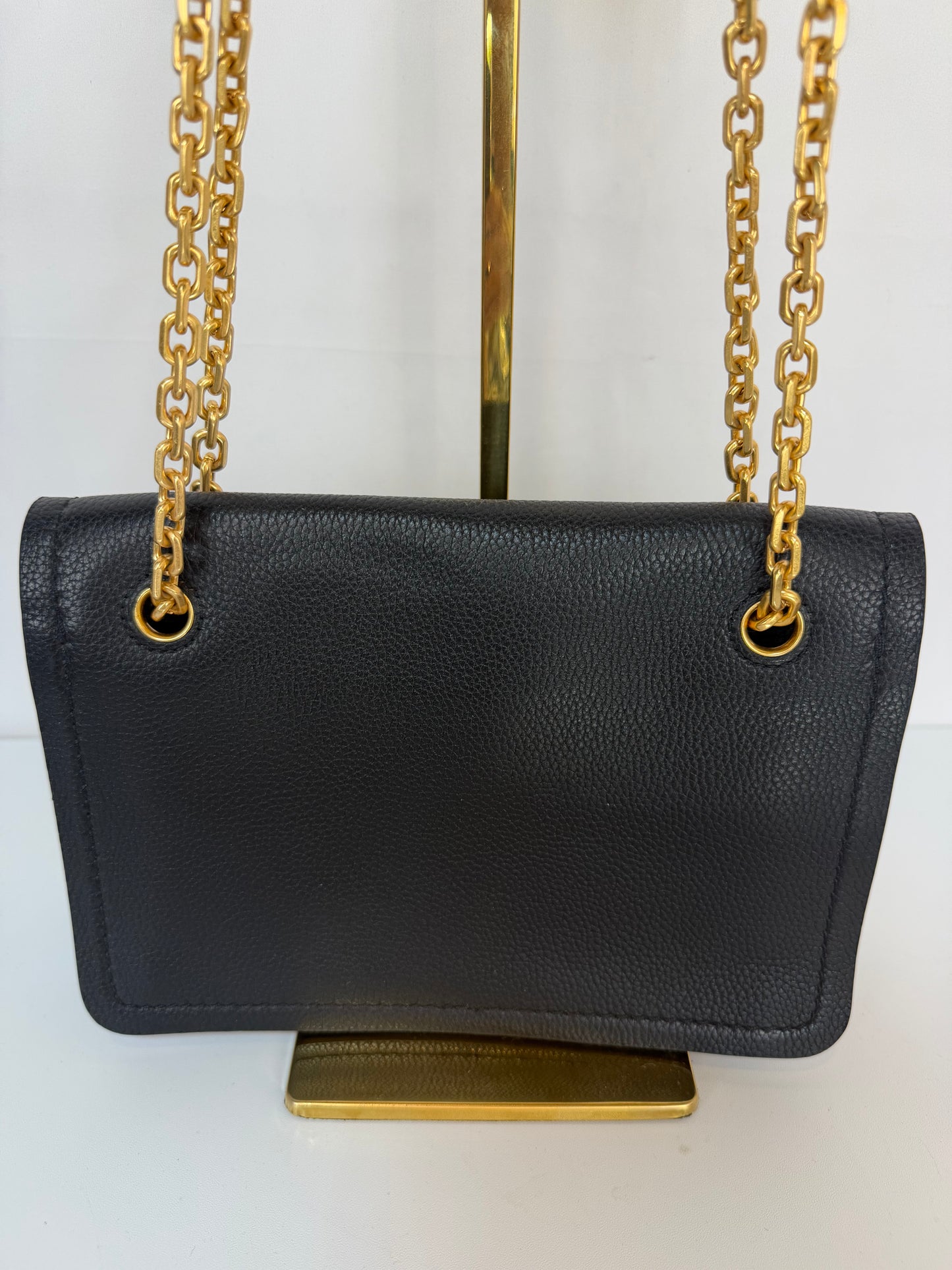 Tory Burch Black Flap Button Gold Chain Crossbody Bag