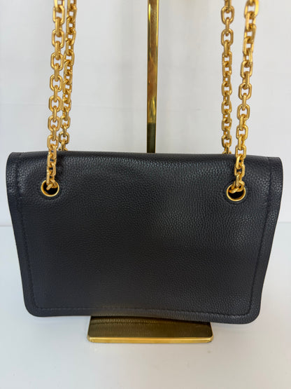 Tory Burch Black Flap Button Gold Chain Crossbody Bag