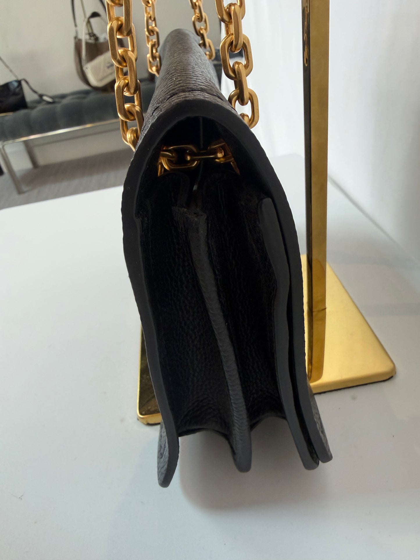 Tory Burch Black Flap Button Gold Chain Crossbody Bag