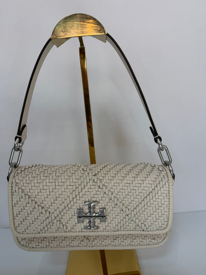 Tory Burch Ivory White Diamond Woven Mini Flap Shoulder/Crossbody Bag