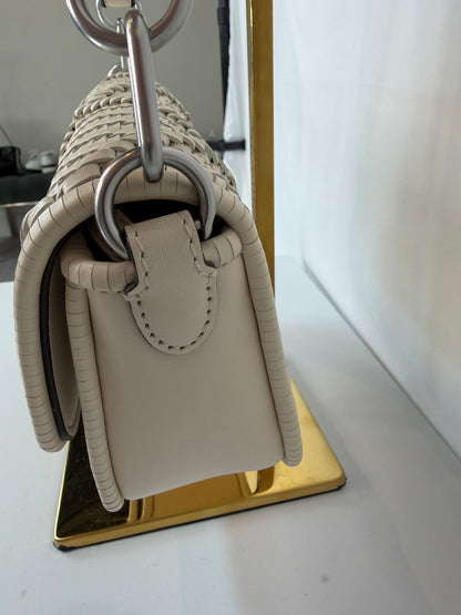 Tory Burch Ivory White Diamond Woven Mini Flap Shoulder/Crossbody Bag