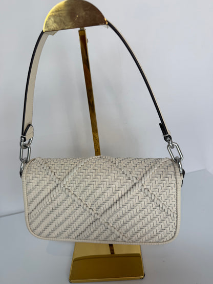 Tory Burch Ivory White Diamond Woven Mini Flap Shoulder/Crossbody Bag