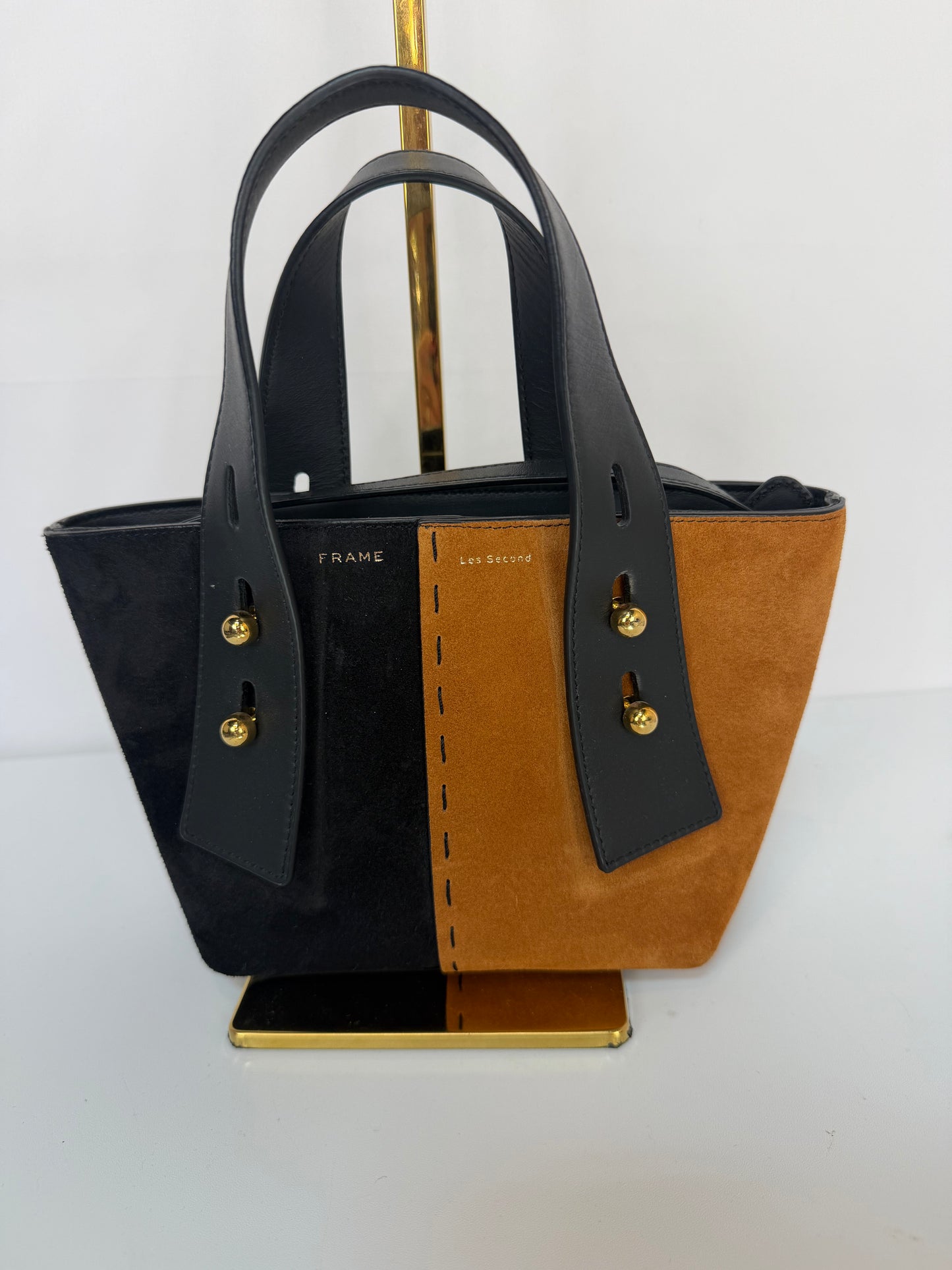 Frame Suede Black & White Color Block Les Second Mini Crossbody Bag