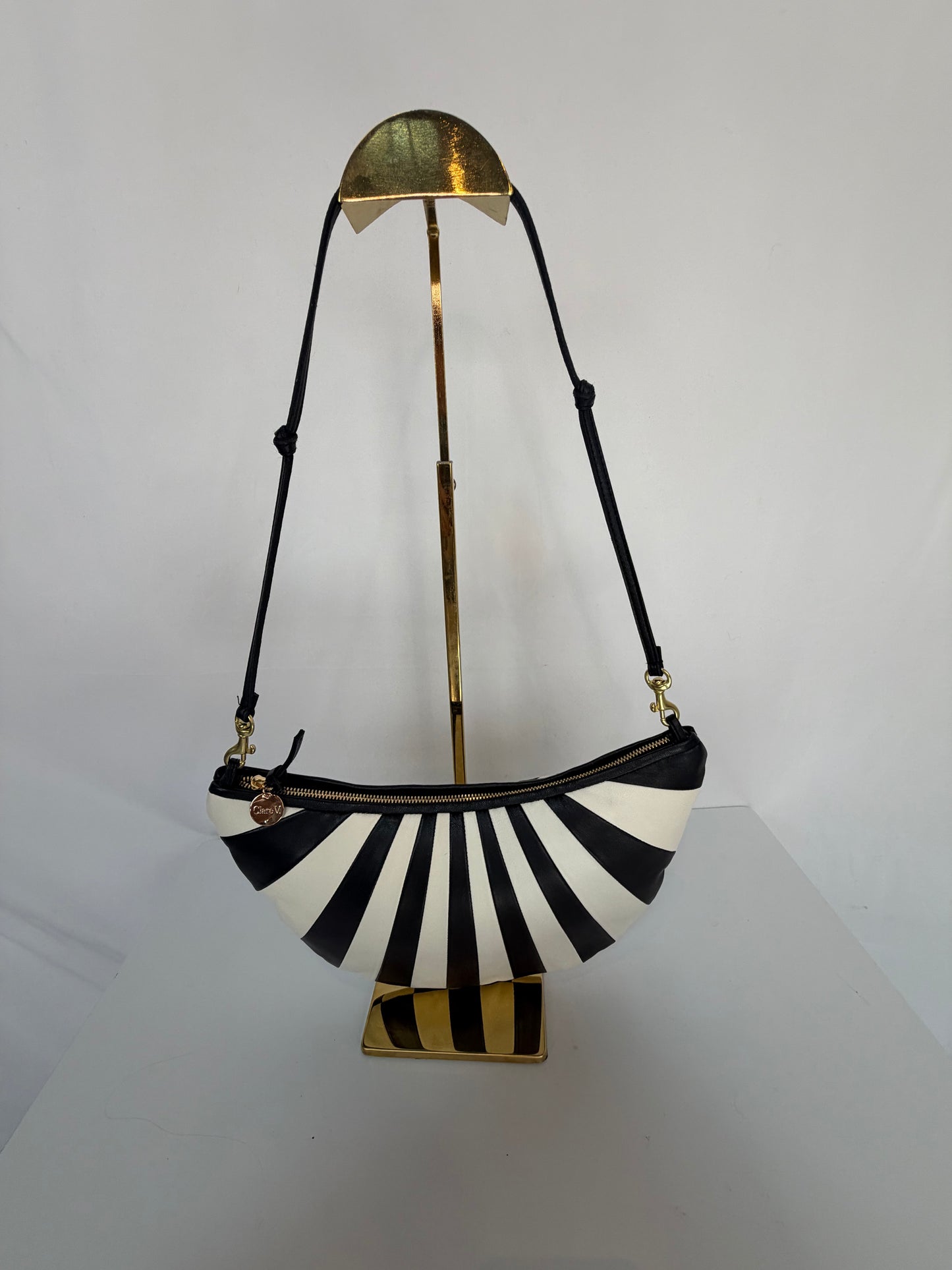 Clare V. Black & White Striped Shoulder Bag