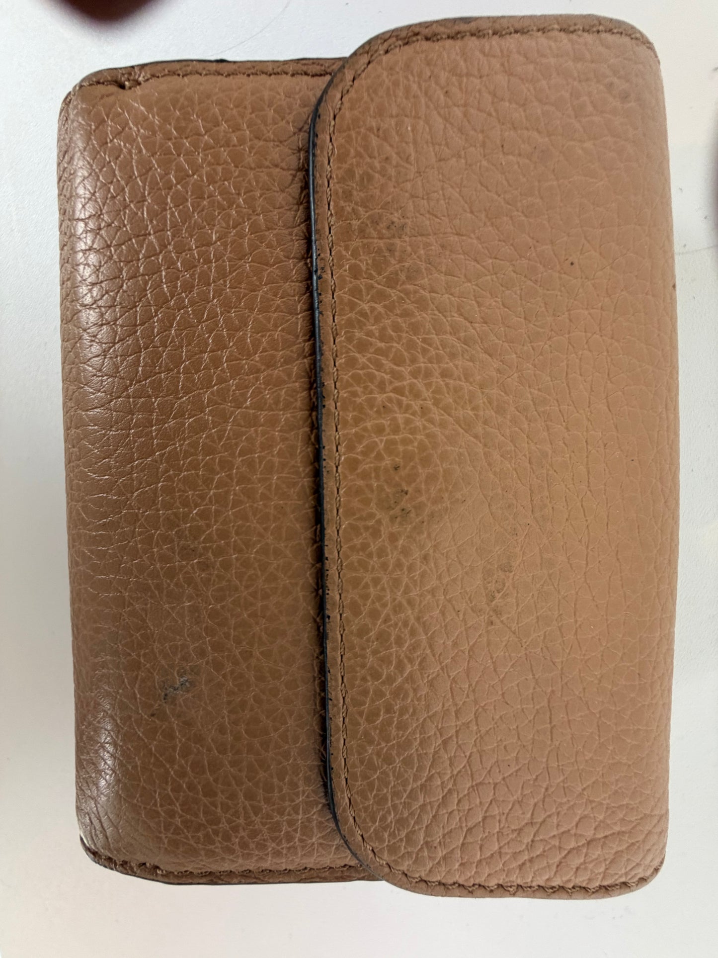Chloe Leather Tan Gold Charm Trifold Wallet