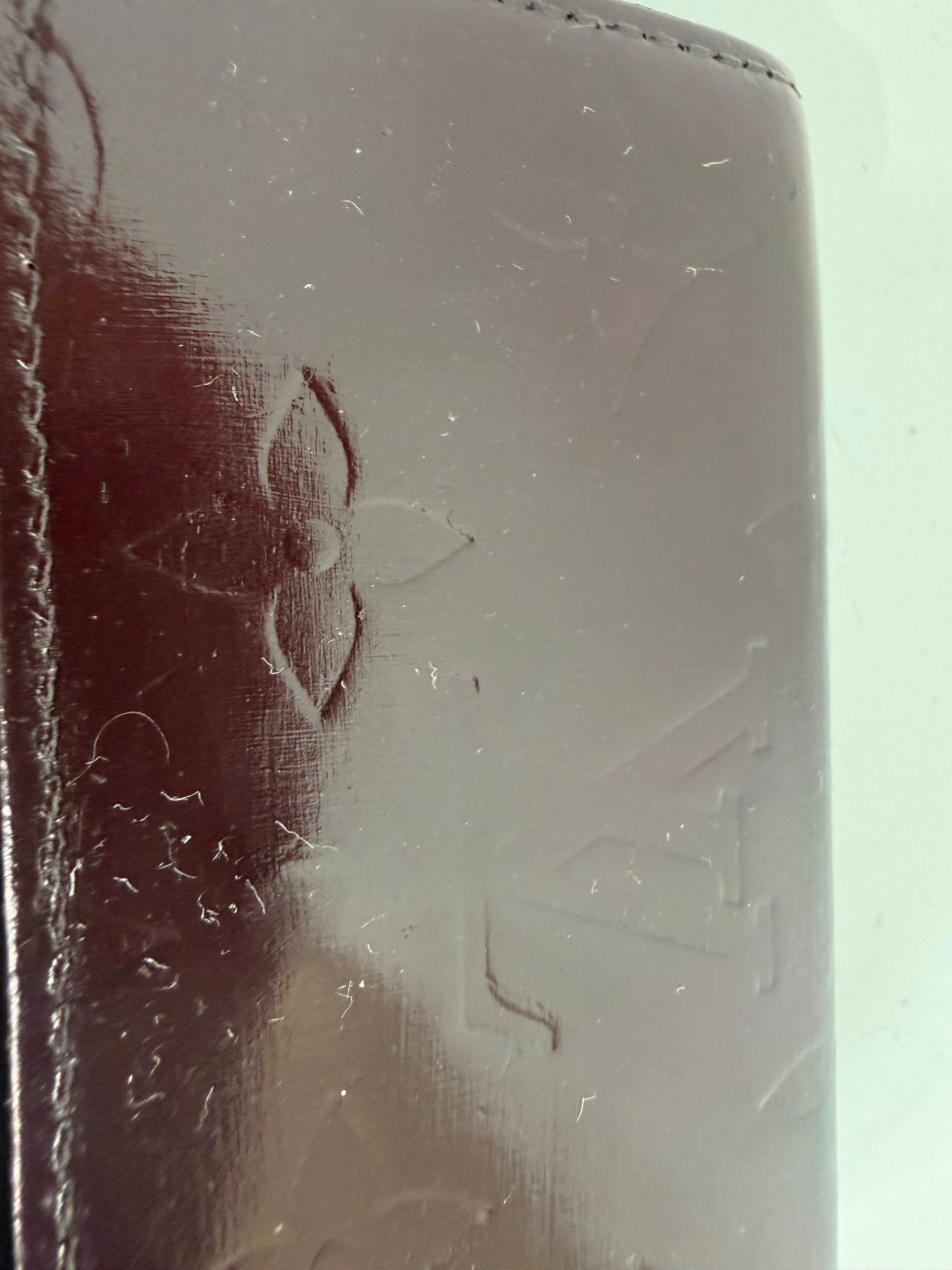 Louis Vuitton Patent Leather Deep Burgundy Monogram Embossed "Elise" Wallet