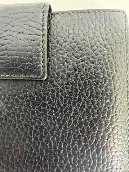 Gucci Black Pebble Leather Gold Logo Flap & Bifold Wallet