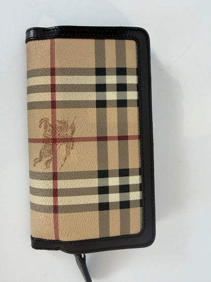 Burberry Haymarket Check Leather Continental Wallet w/ Brown Leather Trim