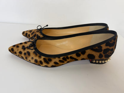 Christian Louboutin Pony Hair Leopard Black Reptile Trim Pointed Toe Heels
